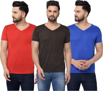 Tivy Solid Men V Neck Red, Blue, Black T-Shirt