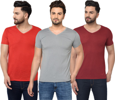 Adorbs Solid Men V Neck Red, Maroon, Grey T-Shirt