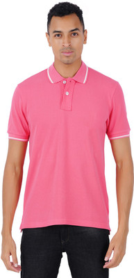 Motus Solid Men Polo Neck Pink T-Shirt