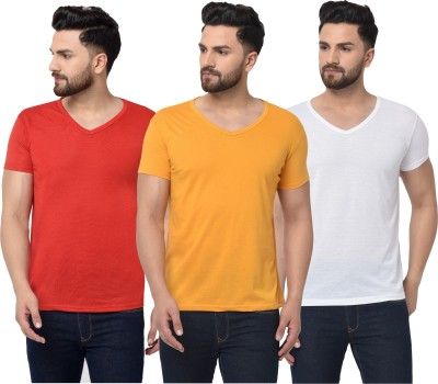 Adorbs Solid Men V Neck Red, White, Yellow T-Shirt