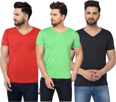 Adorbs Solid Men V Neck Red, Green, Black T-Shirt