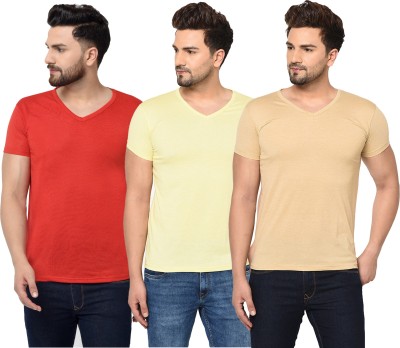 Jangoboy Solid Men V Neck Red, Beige, Yellow T-Shirt