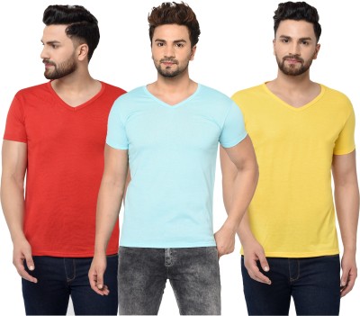 Adorbs Solid Men V Neck Red, Blue, Yellow T-Shirt