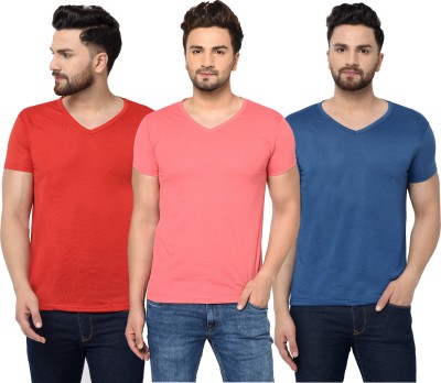 Adorbs Solid Men V Neck Dark Blue, Red, Pink T-Shirt