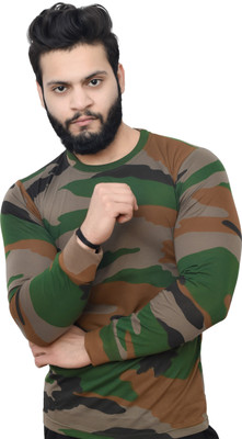 ONEBIT Printed Men Round Neck Dark Green T-Shirt