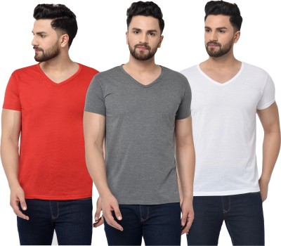 Unite Wear Solid Men V Neck Red, White, Grey T-Shirt