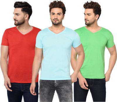Adorbs Solid Men V Neck Light Blue, Red, Light Green T-Shirt