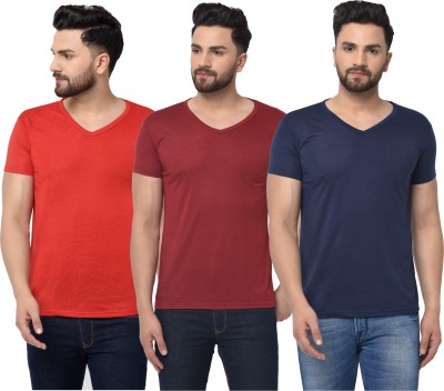 Jaskart Solid Men V Neck Red, Maroon, Blue T-Shirt