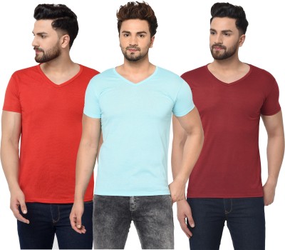 Adorbs Solid Men V Neck Multicolor T-Shirt