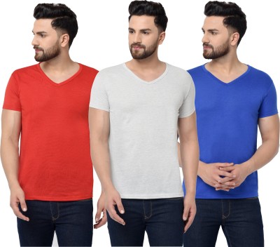Adorbs Solid Men V Neck Dark Blue, Red, Grey T-Shirt