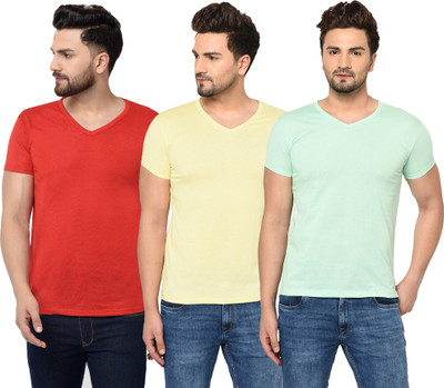 Jangoboy Solid Men V Neck Red, Blue, Yellow T-Shirt