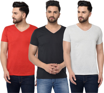 Jangoboy Solid Men V Neck Red, Black, Grey T-Shirt