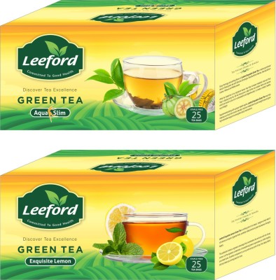 Leeford Green Tea Aqua Slim and Exquisite Lemon Refreshing Flavor for Good Health Combo Pack (25 Bags Each) Lime, Hibiscus Green Tea Bags Box(2 x 25 Bags)