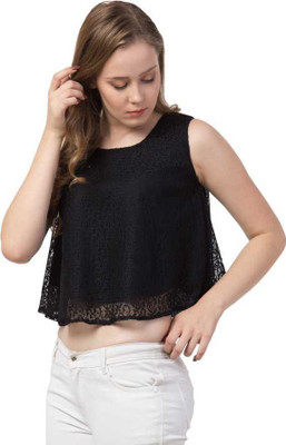 ADDICTED ATTIRE Casual Sleeveless Solid Women Black Top
