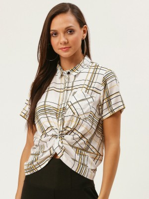 CARLTON LONDON Casual Short Sleeve Printed Women White Top