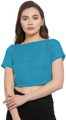 THE BLAZZE Casual Short Sleeve Solid Women Light Blue Top