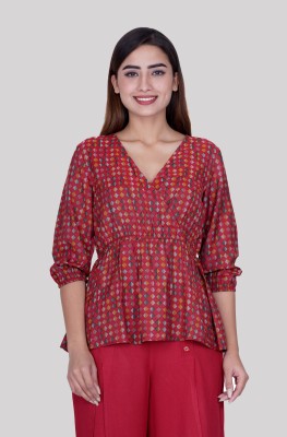 ART OF CLOTHING Casual 3/4 Sleeve Printed Women Multicolor Top