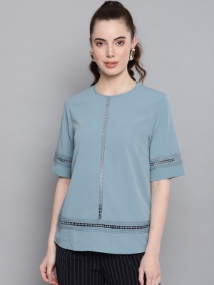 CARLTON LONDON Casual Regular Sleeve Solid Women Blue Top