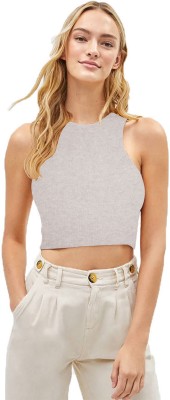 THE BLAZZE Casual Sleeveless Solid Women Grey Top