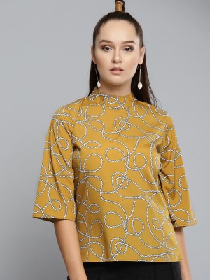 CARLTON LONDON Casual 3/4 Sleeve Printed Women Yellow Top