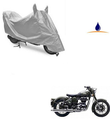 SRENTERPRISES Two Wheeler Cover for Royal Enfield(Battle Green, Silver)