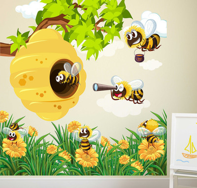 HAPPYSTICKY 70 cm Colorfull Honey Bees Removable Sticker(Pack of 1)