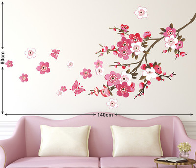 LANSTICK 99.06 cm PINK LEAVES ARE FLYING FROM TREE STICKER Self Adhesive Sticker(Pack of 1)