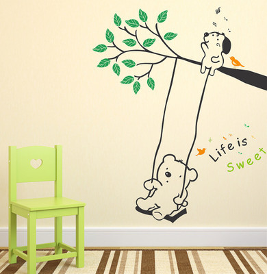fuzzy 115 cm tree with catoon picture Self Adhesive Sticker(Pack of 1)