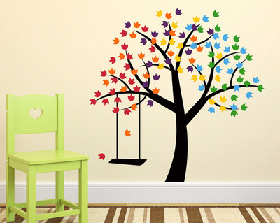 fuzzy 80 cm tree Self Adhesive Sticker(Pack of 1)