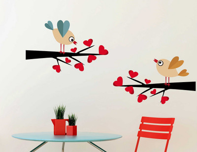 WALLDECORS 160 cm TWO BIRDS ON THE TREES STICKERS Self Adhesive Sticker(Pack of 1)