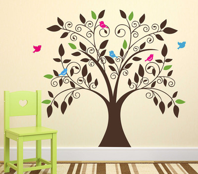 LANSTICK 96.52 cm TREE WITH LEAVES AND BIRD STICKER Self Adhesive Sticker(Pack of 1)