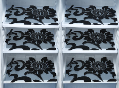 E-Retailer Fridge Mat(Width: 44, Black & White Lotus)