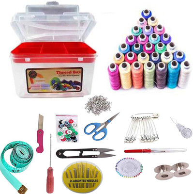 Ray crush Three Layer Plastic Multipurpose Sewing Kit With All Accessories - 15 Item included , 24 thread and others