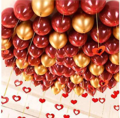 SQE Solid Metallic Red & Golden balloons (50 Pcs) Balloon(Red, Gold, Pack of 50)