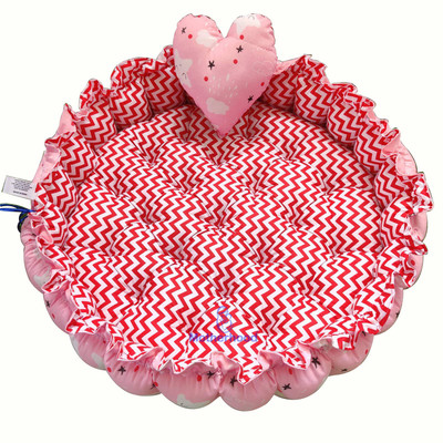 Motherhood Cotton Baby Bed Sized Bedding Set(Pink, Round Baby Bedding Tub with 1 Heart Shpe Baby Pillow)