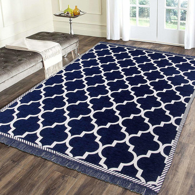 Linen Basics Dark Blue Chenille Runner(5 ft,  X 6 ft, Rectangle)
