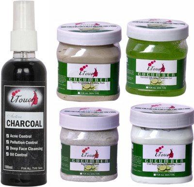 I TOUCH HERBAL CUCUMBER SCRUB,CREAM,PACK,GEL (500 ML X 4 ) AND CHARCOAL FACE WASH 100 ML ( PACK OF 5 )(5 Items in the set)