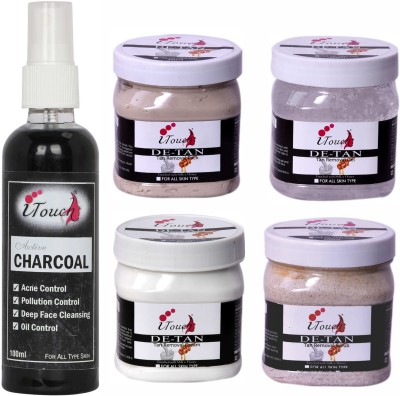 I TOUCH HERBAL DE-TAN SCRUB,CREAM,PACK,GEL (500 ML X 4 ) AND CHARCOAL FACE WASH 100 ML ( PACK OF 5 )(5 Items in the set)