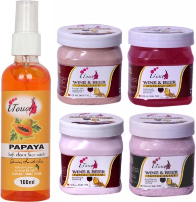 I TOUCH HERBAL WINE AND BEER SCRUB,CREAM,PACK,GEL (500 ML X 4 ) AND PAPAYA FACE WASH 100 ML ( PACK OF 5 )(5 Items in the set)
