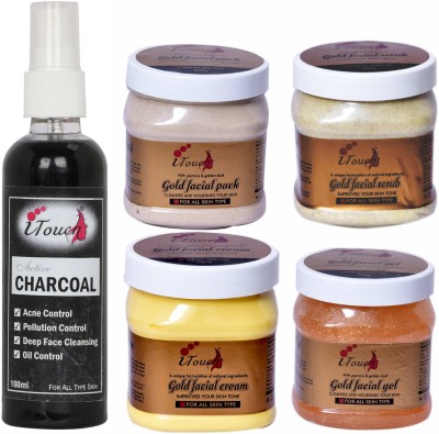 I TOUCH HERBAL GOLD SCRUB,CREAM,PACK,GEL (500 ML X 4 ) AND CHARCOAL FACE WASH 100 ML ( PACK OF 5 )(5 Items in the set)