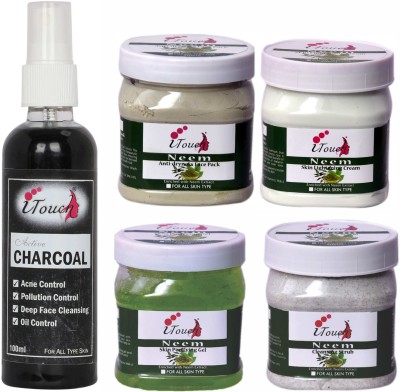 I TOUCH HERBAL NEEM SCRUB,CREAM,PACK,GEL (500 ML X 4 ) AND CHARCOAL FACE WASH 100 ML ( PACK OF 5 )(5 Items in the set)