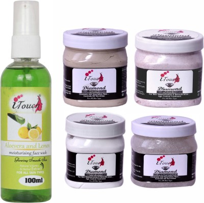I TOUCH HERBAL DIAMOND SCRUB,CREAM,PACK,GEL (500 ML X 4 ) AND ALOEVERA AND LEMON FACE WASH 100 ML ( PACK OF 5 )(5 Items in the set)