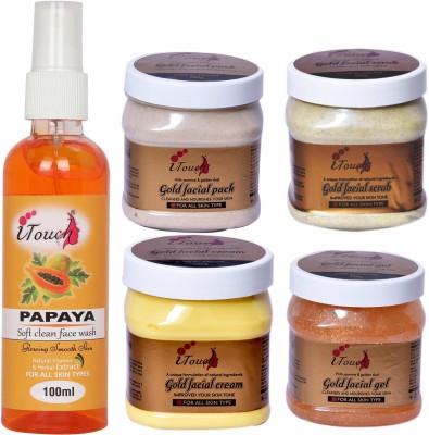I TOUCH HERBAL GOLD SCRUB,CREAM,PACK,GEL (500 ML X 4 ) AND PAPAYA FACE WASH 100 ML ( PACK OF 5 )(5 Items in the set)