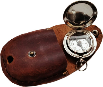 Ascent India Brass Nickle Plated Push Button Compass Pocket With Leather Case Collectible gift Compass(Silver)