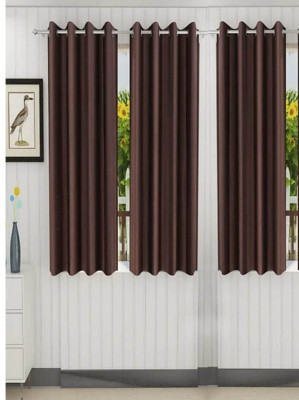 Sehbhagi 153 cm (5 ft) Polyester Semi Transparent Window Curtain (Pack Of 3)(Plain, Brown)