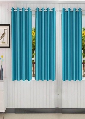 Gantavya 153 cm (5 ft) Polyester Semi Transparent Window Curtain (Pack Of 3)(Plain, Aqua)