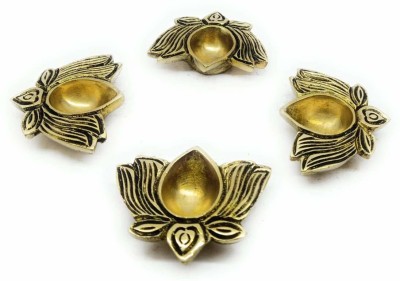 RAMA METAL BRASS LOTUS DIYA (PACK OF 4) Brass (Pack of 4) Table Diya Set(Height: 0.6 inch)