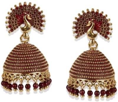 BHANA CREATIONS Classic Designed Gold Plated Enamelled Peacock Jhumka Earrings For Women And Girls Pearl Alloy Jhumki Earring