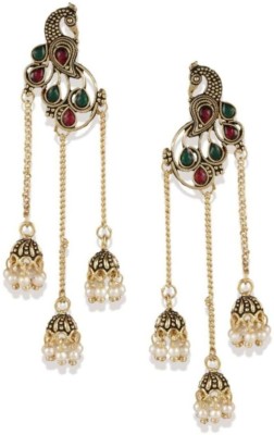 BHANA FASHION B Classic Designed Gold Plated Enamelled Jhumka Earrings For Women And Girls Cubic Zirconia, Pearl Alloy Jhumki Earring