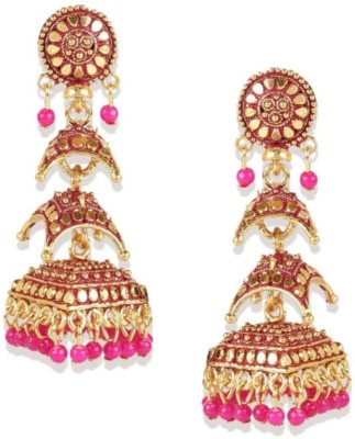 BHANA CREATIONS BHANA CREATION DesignerParty Wear Gold Plated Enamelled 3 Floor Jhumka Earrings For Women And Girls Cubic Zirconia, Pearl Alloy Jhumki Earring